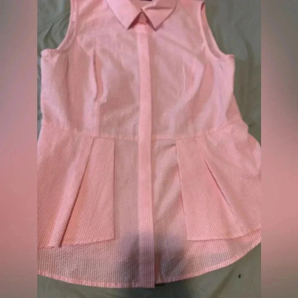 Ivanka Trump Top Womens Medium Sleeveless Hidden Button Down Pink Seersucker - Picture 2 of 8